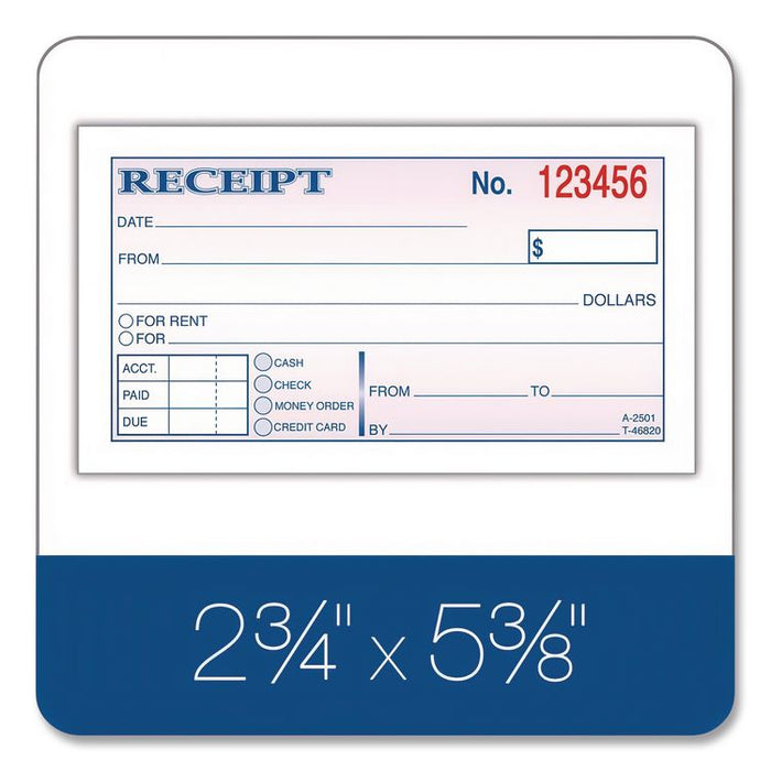Money and Rent Receipt Books, Two-Part Carbonless, 4.78 x 2.75, 50 Forms Total