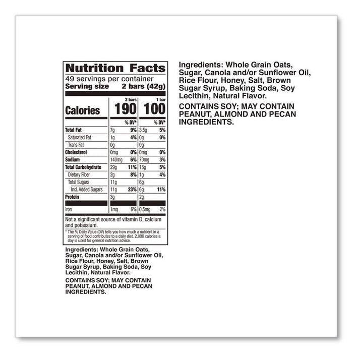 Granola Bars, Crunchy Oats and Honey, 1.5 oz Pouch, 28/Box