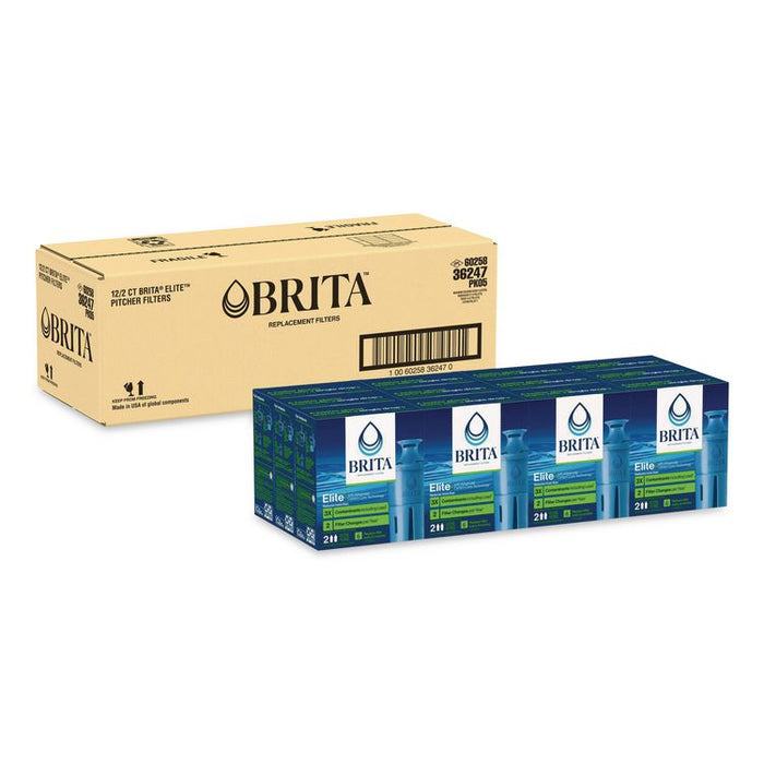 Elite Replacement Water Filters for Pitcher and Dispensers, 2 Filters/Box, 12 Boxes/Carton