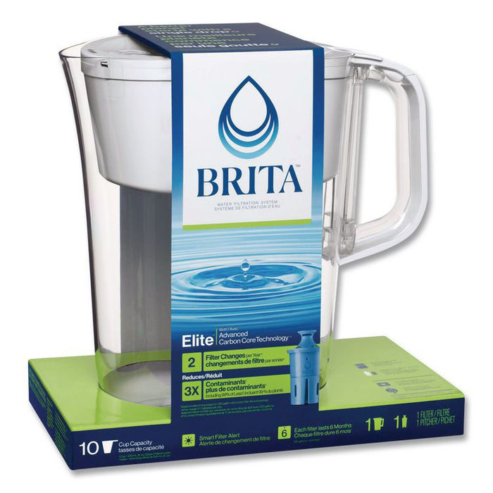 Tahoe Water Pitcher with Elite Filter, 10 Cups, Bright White, 2/Carton