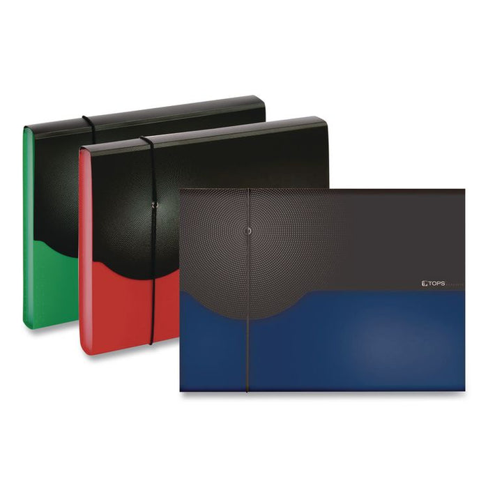 Seven-Pocket Poly Expanding File, 1" Expansion, 7 Sections, Elastic Cord Closure, 1/6-Cut Tabs, Letter Size, Green