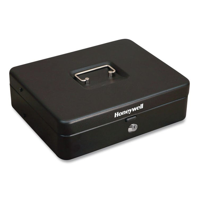 Tiered CantiDoor Lever Cash Box, 9 Compartments, Key Lock, 11.9" x 9.7" x 3.5", Black