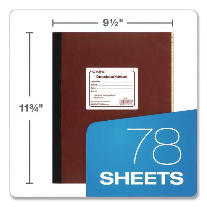 Computation Notebook, Quadrille Rule (4 sq/in), Red Cover, (75) 11.75 x 9.5 Sheets