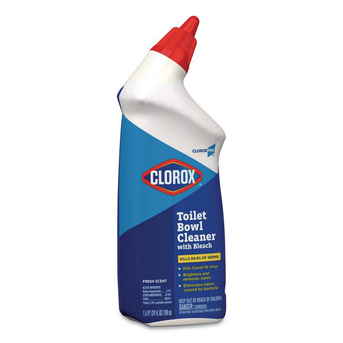 Clorox Pro Toilet Bowl Cleaner with Bleach, Fresh Scent, 24 oz Bottle, 12/Carton