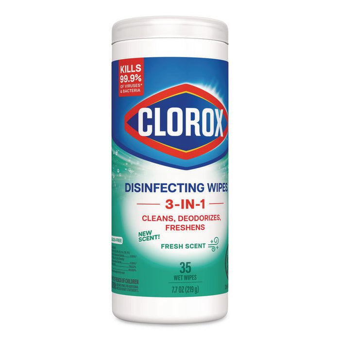 Disinfecting Wipes, Bleach Free Cleaning Wipes, 1-Ply, 7 x 8, Fresh Scent, White, 35/Canister