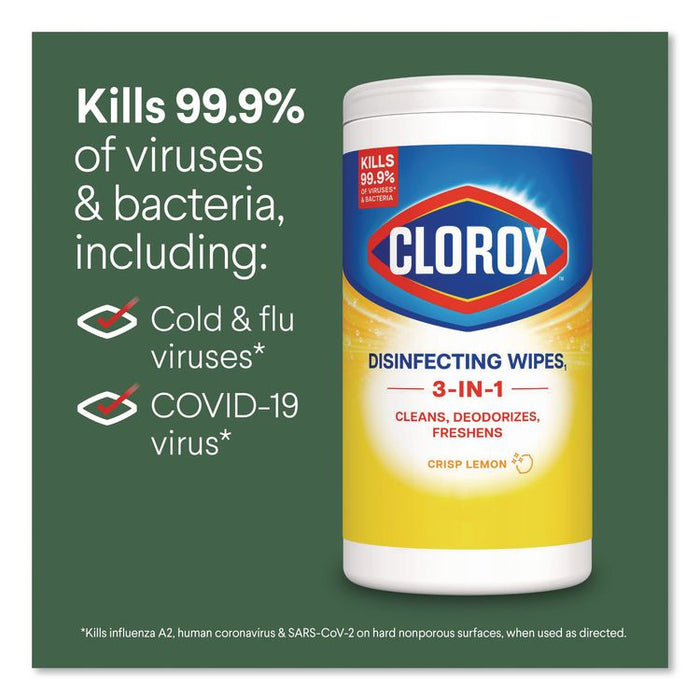Disinfecting Wipes, Bleach Free Cleaning Wipes, 1-Ply, 7 x 8, Crisp Lemon, White, 35/Canister, 12 Canisters/Carton