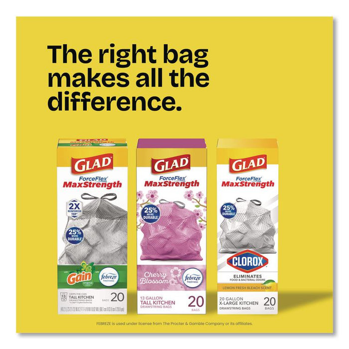 Medium Drawstring Trash Bags with Clorox, 8 gal, Lemon Fresh Bleach Scent, 0.74 mil, 23" x 21.63", Gray, 26/Box