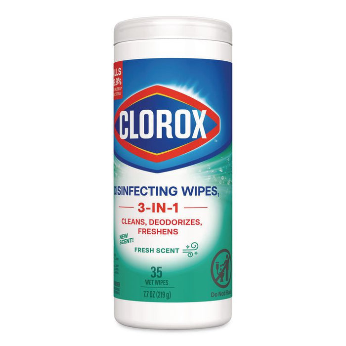 Disinfecting Wipes, Bleach Free Cleaning Wipes, 1-Ply, 7 x 8, Fresh Scent, White, 35/Canister