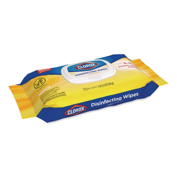 Disinfecting Cleaning Wipes Flex Pack, 1-Ply, 8 x 7, Crisp Lemon, White, 75 Towels/Pack, 6 Packs/Carton