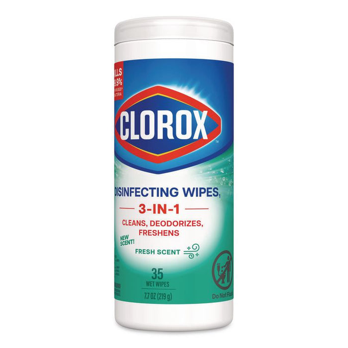 Disinfecting Wipes, Bleach Free Cleaning Wipes, 1-Ply, 7 x 8, Fresh Scent, White, 35/Canister, 12 Canisters/Carton