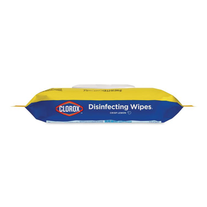Disinfecting Cleaning Wipes, Flex Pack, 1-Ply, 8 x 7, Lemon Scent, White, 75 Towels/Box