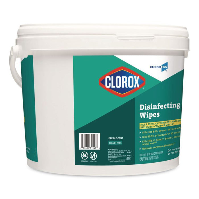 CloroxPro Disinfecting Wipes, 1-Ply, 7 x 8, Fresh Scent, White, 700/Bucket