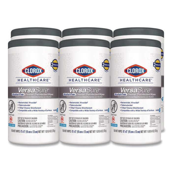 VersaSure Cleaner Disinfectant Wipes, 1-Ply, 6 x 5, Fragranced, White, 150/Canister, 6 Canisters/Carton