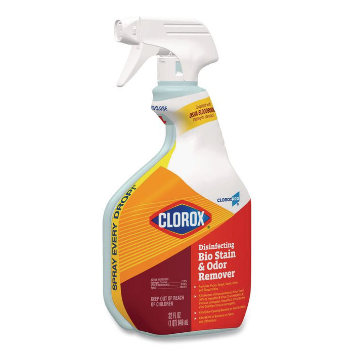 CloroxPro Disinfecting Bio Stain and Odor Remover, Fragranced, 32 oz Spray Bottle, 9/Carton