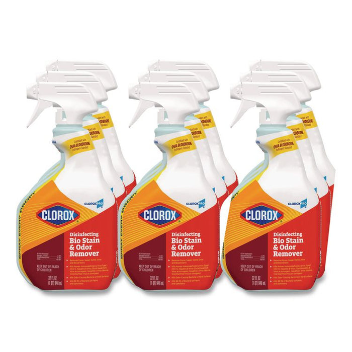 CloroxPro Disinfecting Bio Stain and Odor Remover, Fragranced, 32 oz Spray Bottle, 9/Carton