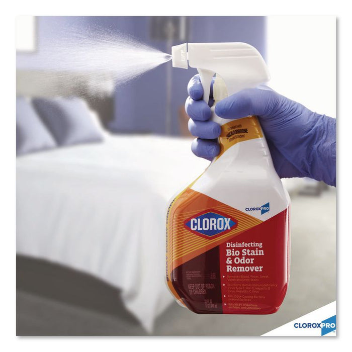 CloroxPro Disinfecting Bio Stain and Odor Remover, Fragranced, 128 oz Refill Bottle, 4/Carton