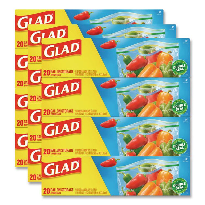 Zipper Food Storage Plastic Bags, Gallon Size, 10.75 x 10.19, Clear, 20 Bags/Box, 12 Boxes/Carton