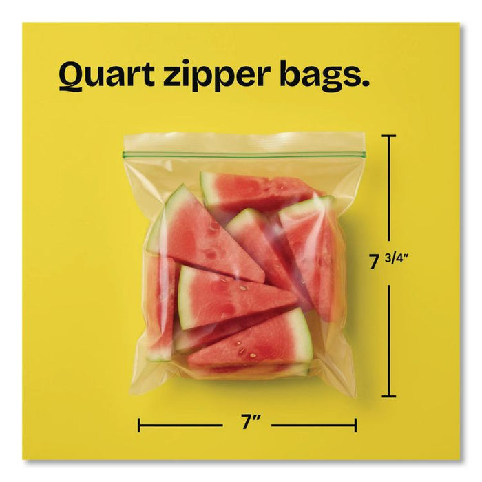 Zipper Food Storage Plastic Bags, Quart Size, 7.75 x 7, Clear, 25 Bags/Box, 12 Boxes/Carton