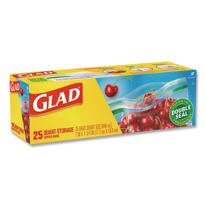 Zipper Food Storage Plastic Bags, Quart Size, 7.75 x 7, Clear, 25 Bags/Box, 12 Boxes/Carton