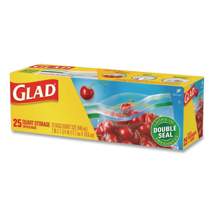 Zipper Food Storage Plastic Bags, Quart Size, 7.75 x 7, Clear, 25 Bags/Box, 12 Boxes/Carton
