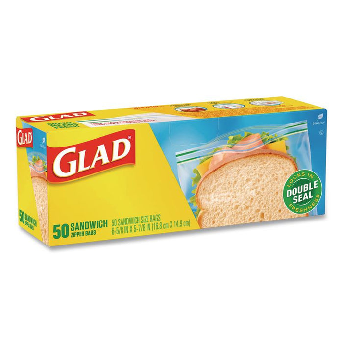Zipper Food Storage Plastic Sandwich Bags, 6.63 x 5.88, Clear, 50 Bags/Box