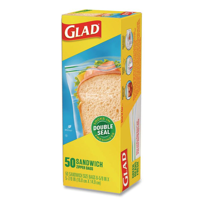 Zipper Food Storage Plastic Sandwich Bags, 6.63 x 5.88, Clear, 50 Bags/Box