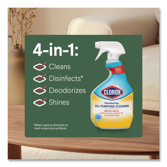 Disinfecting All Purpose Cleaner Spray, Crisp Lemon Scent, 32 oz Bottle, 9/Carton