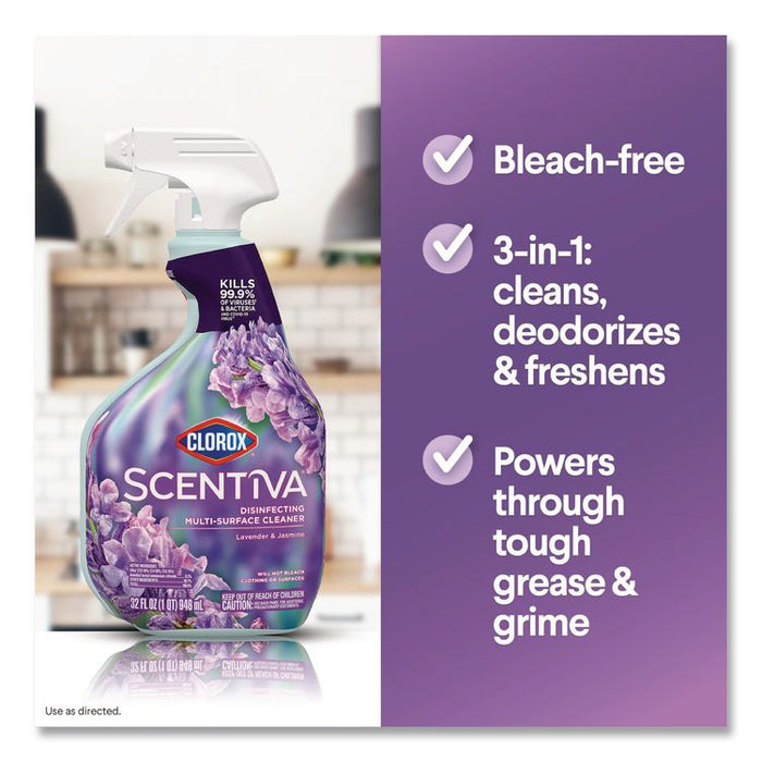 Scentiva Disinfecting Multi-Surface Cleaner, Bleach Free, Lavender and Jasmine Scent, 32 oz Spray Bottle, 9/Carton