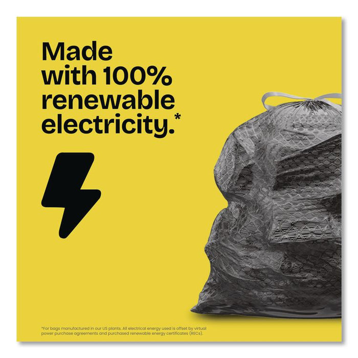 ForceFlexPlus Drawstring Large Trash Bags, 30 gal, 1.05 mil, 30" x 32", Black, 70/Box