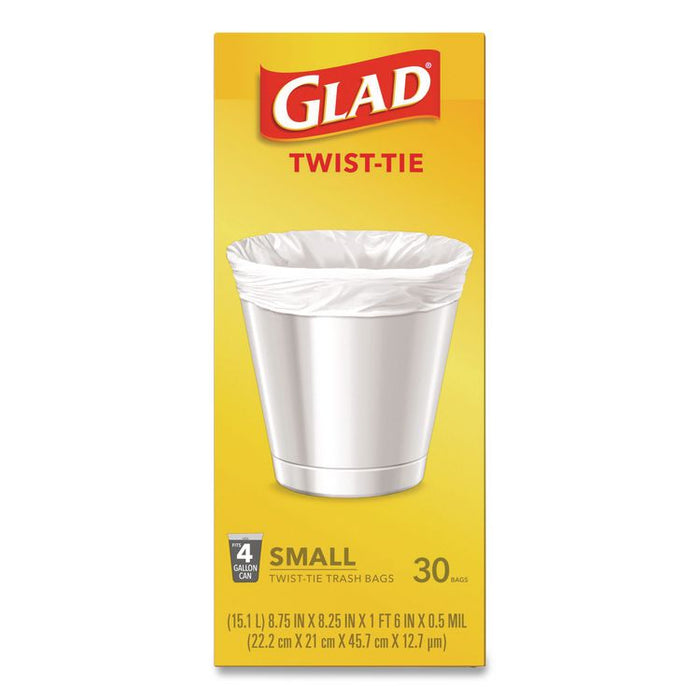 Small Twist-Tie Trash Bags, 4 gal, 0.74 mil, 23 x 21.63, White, 30/Box