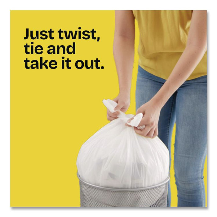 Small Twist-Tie Trash Bags, 4 gal, 0.74 mil, 23 x 21.63, White, 30/Box