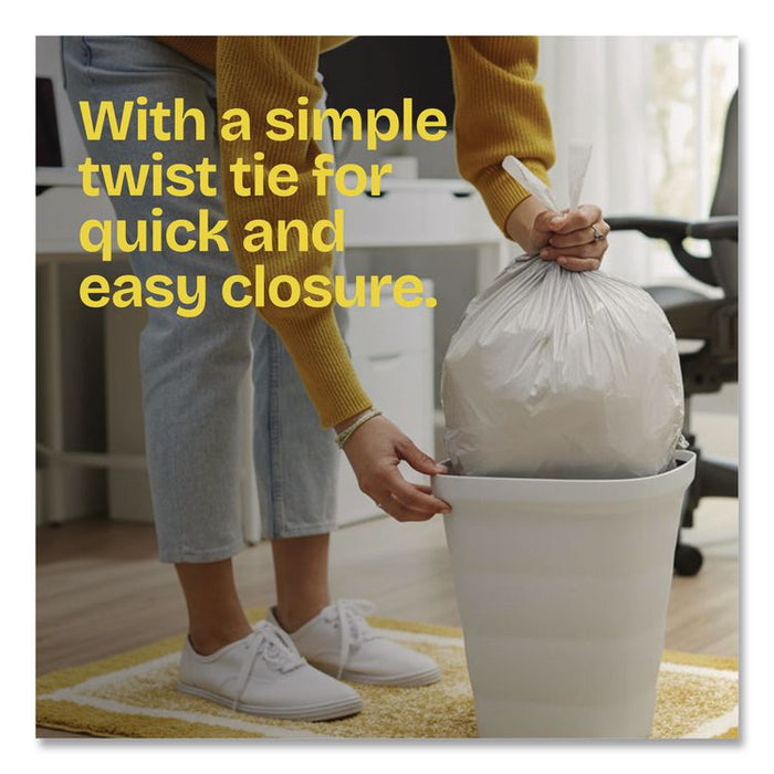 Small Twist-Tie Trash Bags, 4 gal, 0.74 mil, 23 x 21.63, White, 30/Box