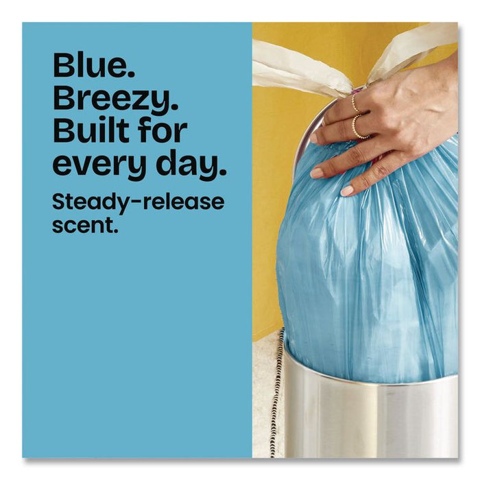 OdorShield Small Drawstring Trash Bags, 4 gal, Beachside Breeze Scent, 0.5 mil, 18" x 17", Blue, 80/Box