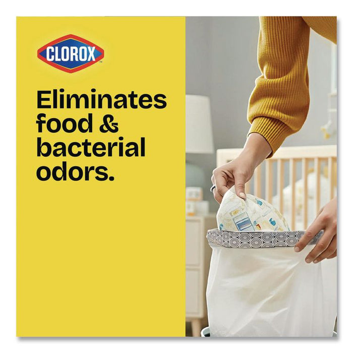 Medium Drawstring Trash Bags with Clorox, 8 gal, Lemon Fresh Bleach Scent, 0.74 mil, 23" x 21.63", Gray, 26/Box