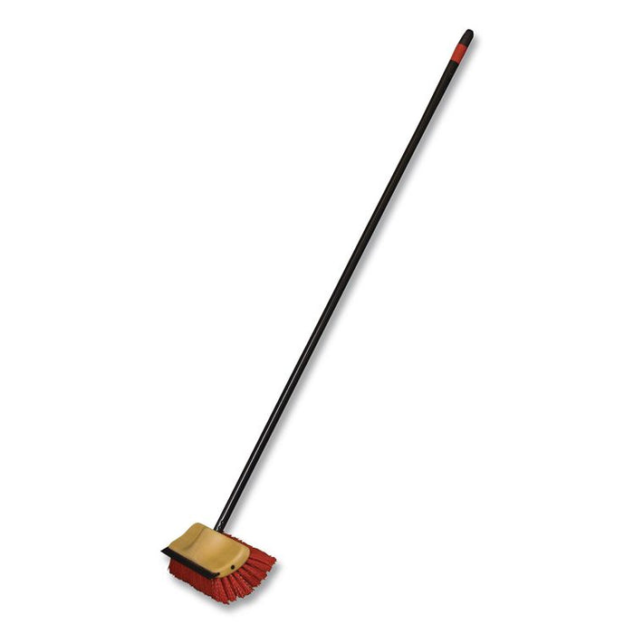 Bi-Level Floor Scrub Brush, Red Polypropylene Bristles, 10" Brush, 54" Black Metal Handle, 6/Carton