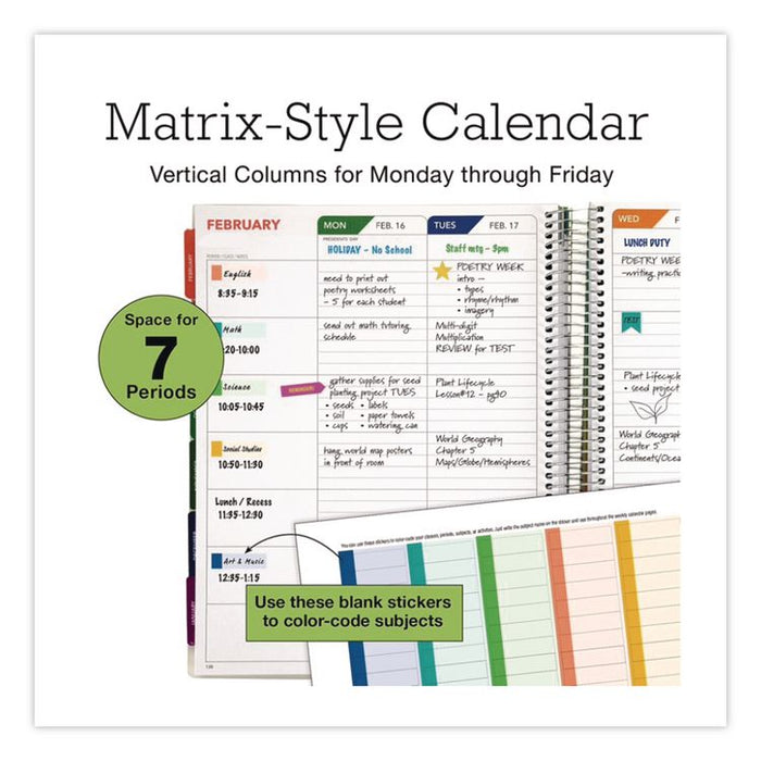 Deluxe Teal Floral Weekly/Monthly Lesson Planner, 7 Classes, Multicolor Cover, 11 x 8.5, 13-Month: Aug 2025 to Aug 2026