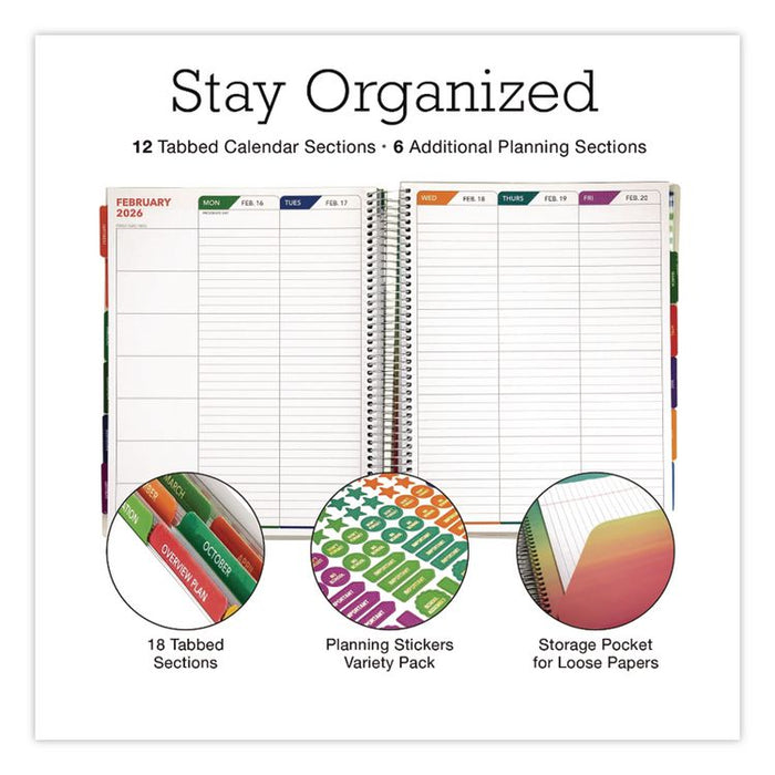 Deluxe Teal Floral Weekly/Monthly Lesson Planner, 7 Classes, Multicolor Cover, 11 x 8.5, 13-Month: Aug 2025 to Aug 2026