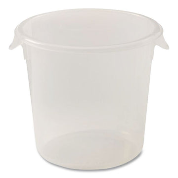 Round Storage Containers, 4 qt, 8.5" Diameter x 7.5" h, Plastic, Clear