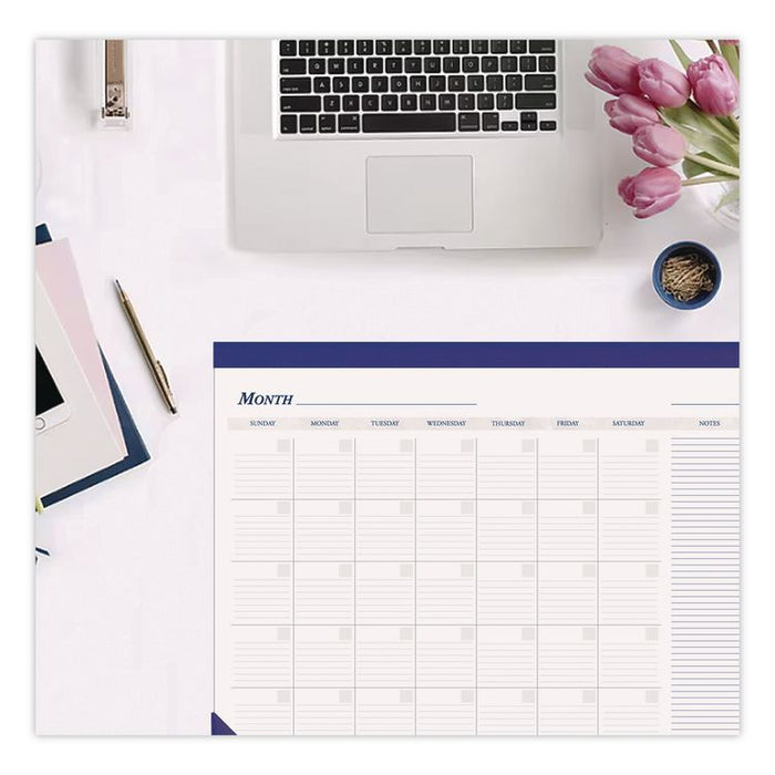 Recycled Nondated Desk Pad Calendar, 22 x 17, White/Blue Sheets, Blue Binding, Blue Corners, 12-Month (Jan to Dec): Undated