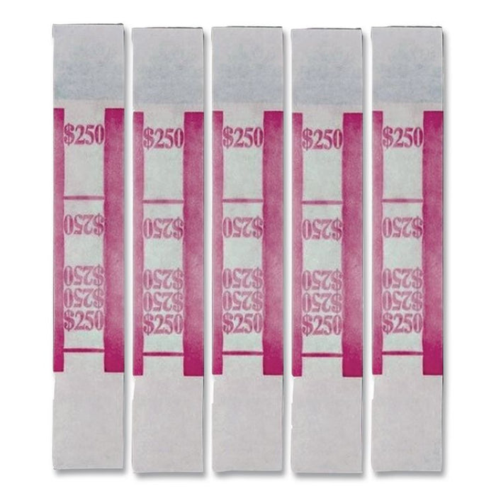 Color-Coded Kraft Currency Straps, Self-Adhesive, Ones, $250 Strap, Pink/White, 1,000/Pack