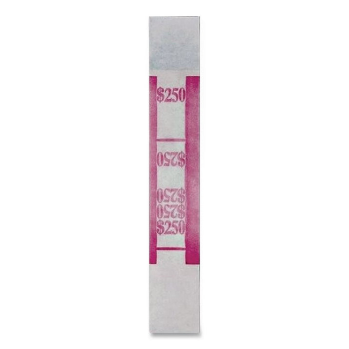 Color-Coded Kraft Currency Straps, Self-Adhesive, Ones, $250 Strap, Pink/White, 1,000/Pack