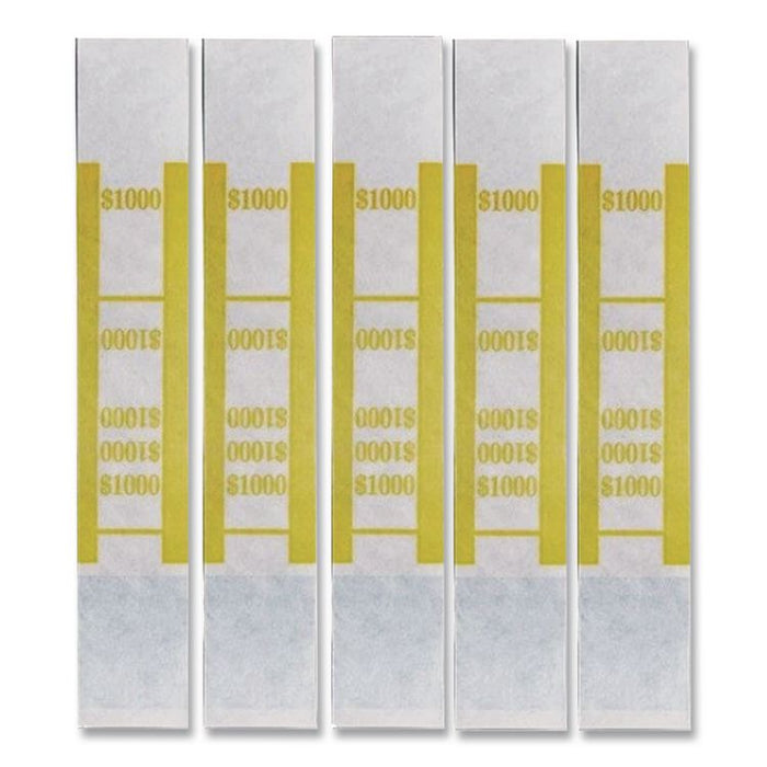 Color-Coded Kraft Currency Straps, Self-Adhesive, Tens, $1,000 Strap, Yellow/White, 1,000/Pack