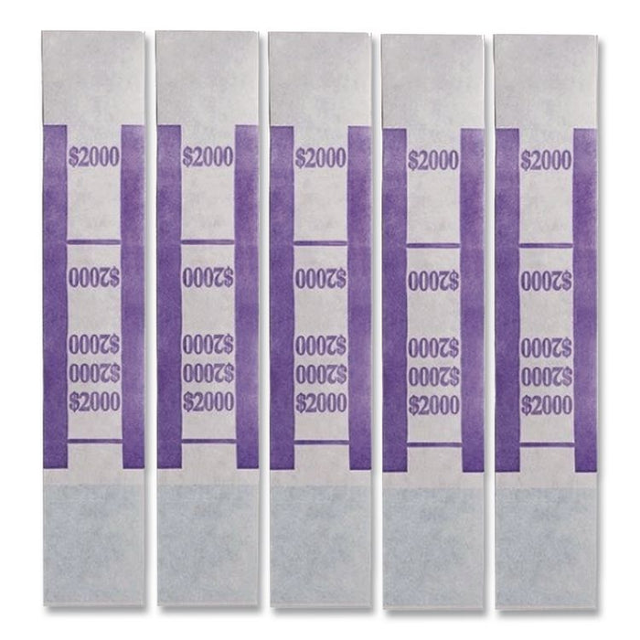 Color-Coded Kraft Currency Straps, Self-Adhesive, Twenties, $2,000 Strap, Violet/White, 1,000/Pack