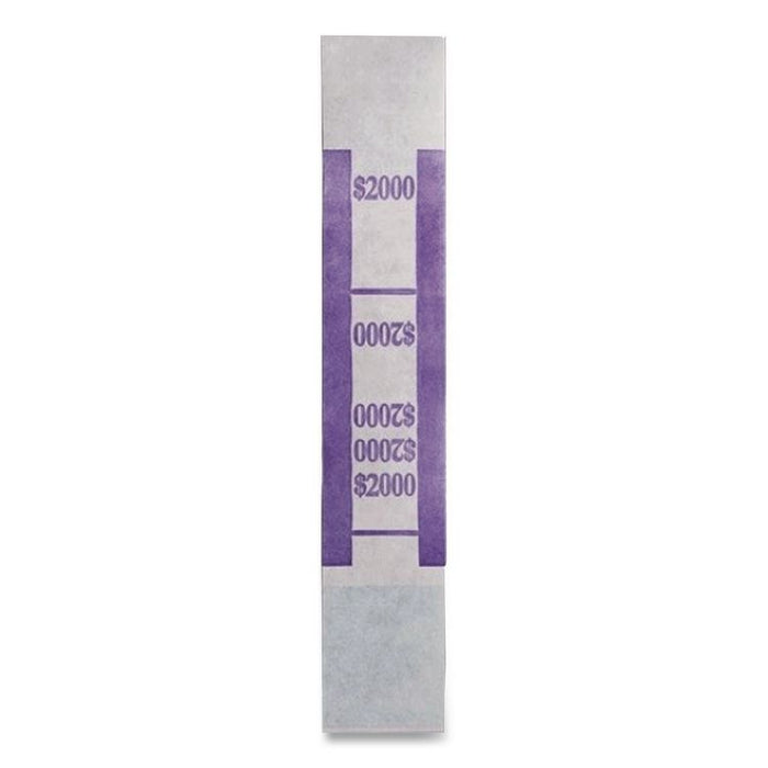 Color-Coded Kraft Currency Straps, Self-Adhesive, Twenties, $2,000 Strap, Violet/White, 1,000/Pack