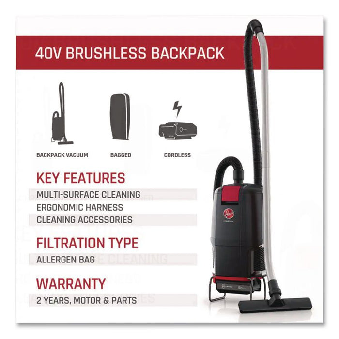 HVRPWR 40V Cordless Backpack Vacuum, Battery Sold Separately, 6 qt Tank Capacity, Black/Red