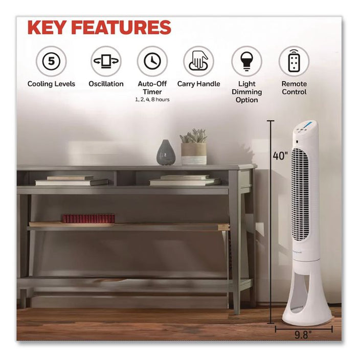 QuietSet Whole Room Tower Fan, 5 Speeds, White