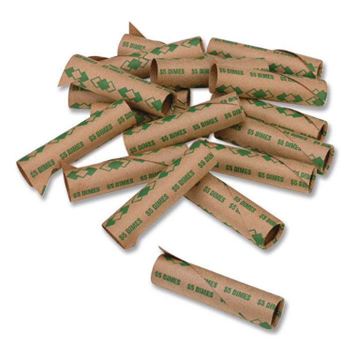 Tubular Coin Wrappers, Dimes, Green/Kraft, 1,000/Pack