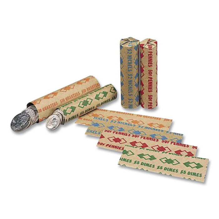 Tubular Coin Wrappers, Dimes, Green/Kraft, 1,000/Pack