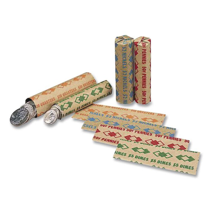 Tubular Coin Wrappers, Quarters, Orange/Kraft, 1,000/Pack