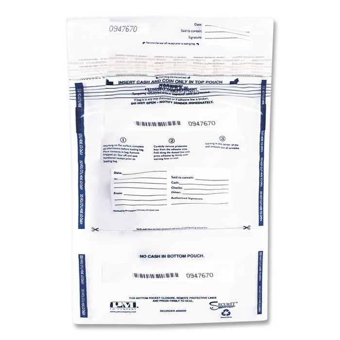Clear Dual Deposit Bags with Tamper Evident Closure, Plastic, 11" x 15", Clear, 100/Pack